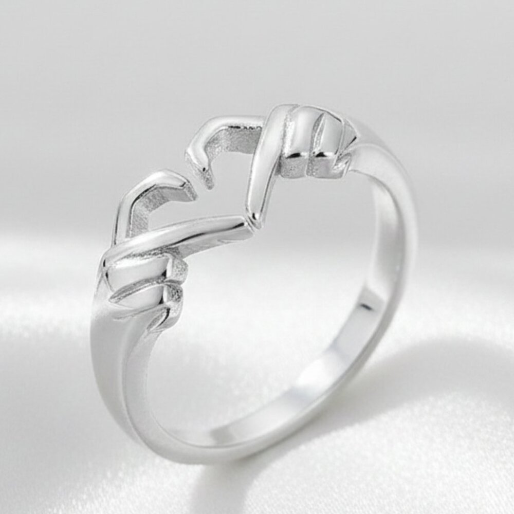 Silver Romantic Hand Heart Palm Gesture Open Adjustable Fashion Ring NWOT